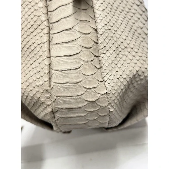 Furla Beige Python Embossed Leather Hobo Shoulder Bag Large Italy w Dust Ba - Picture 10 of 15